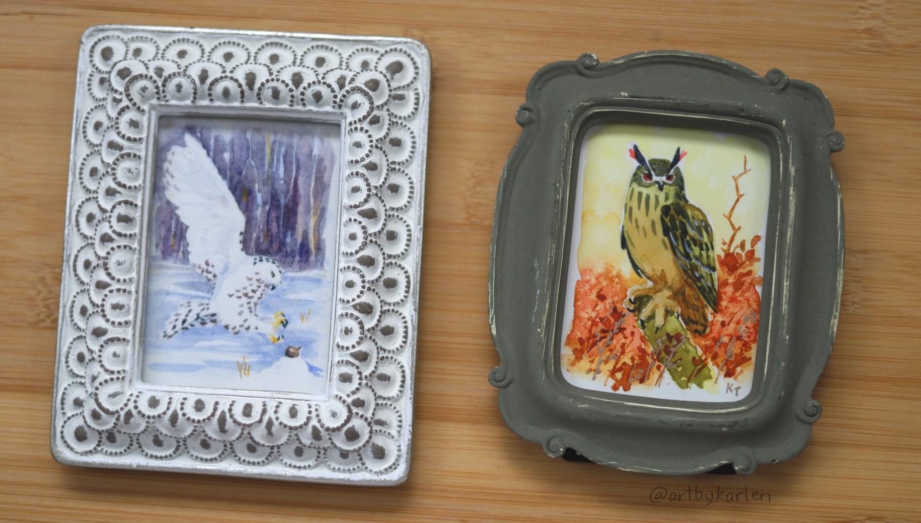 Framed artwork of the Snowy Owl and Eurasian Eagle Owl